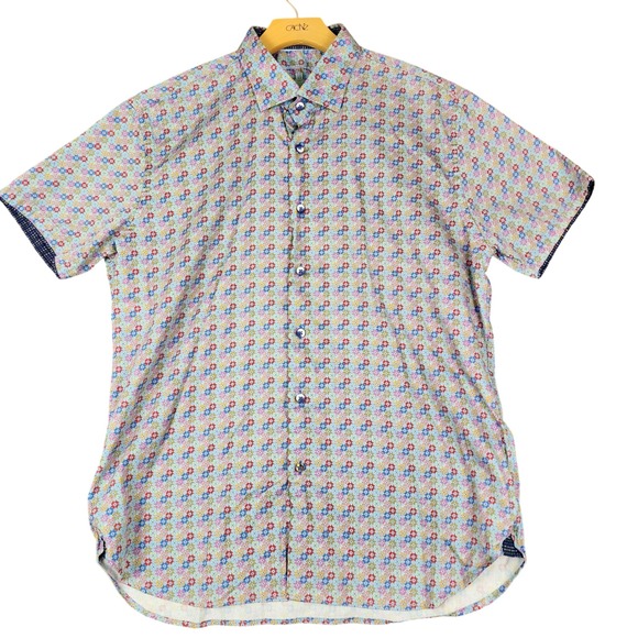 Luchiano Visconti Other - Luchiano Visconti Black Mens XL Short Sleeve Button Down Shirt Floral Cotton XL